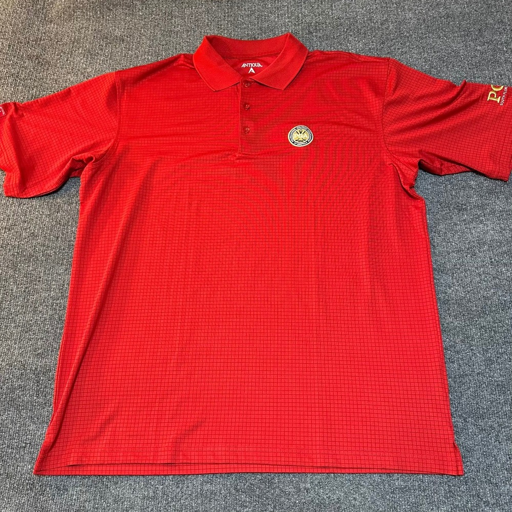 Antigua PGA South Florida Section Red Grid Golf Polo Mens Large Short Sleeve